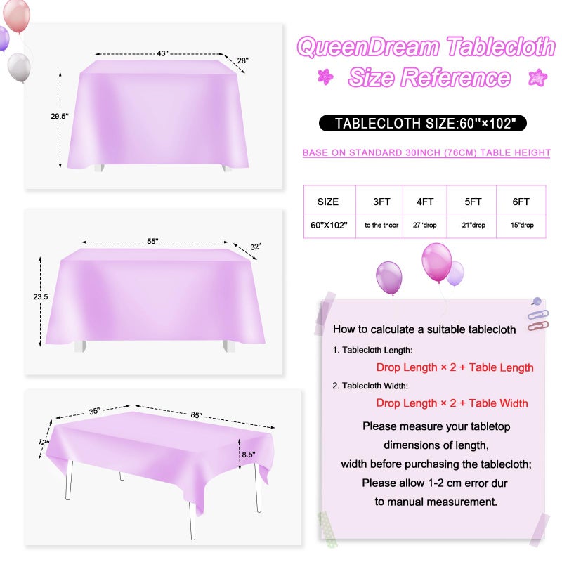 QueenDream Lilac Sequin Tablecloth 60"x102" Mermaid Tablecloth Lavender Glitter Tablecloth for Wedding Birthday Baby Shower Mermaid Decorations - Image 5